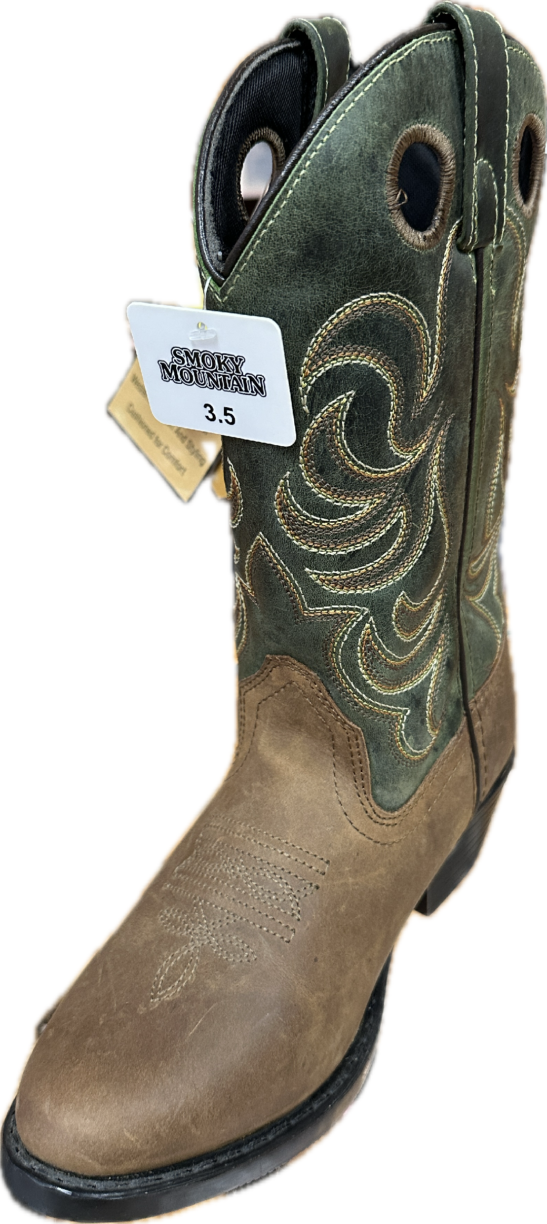 Smoky Mountain Children's Brown Round Toe Boots with Green Shaft