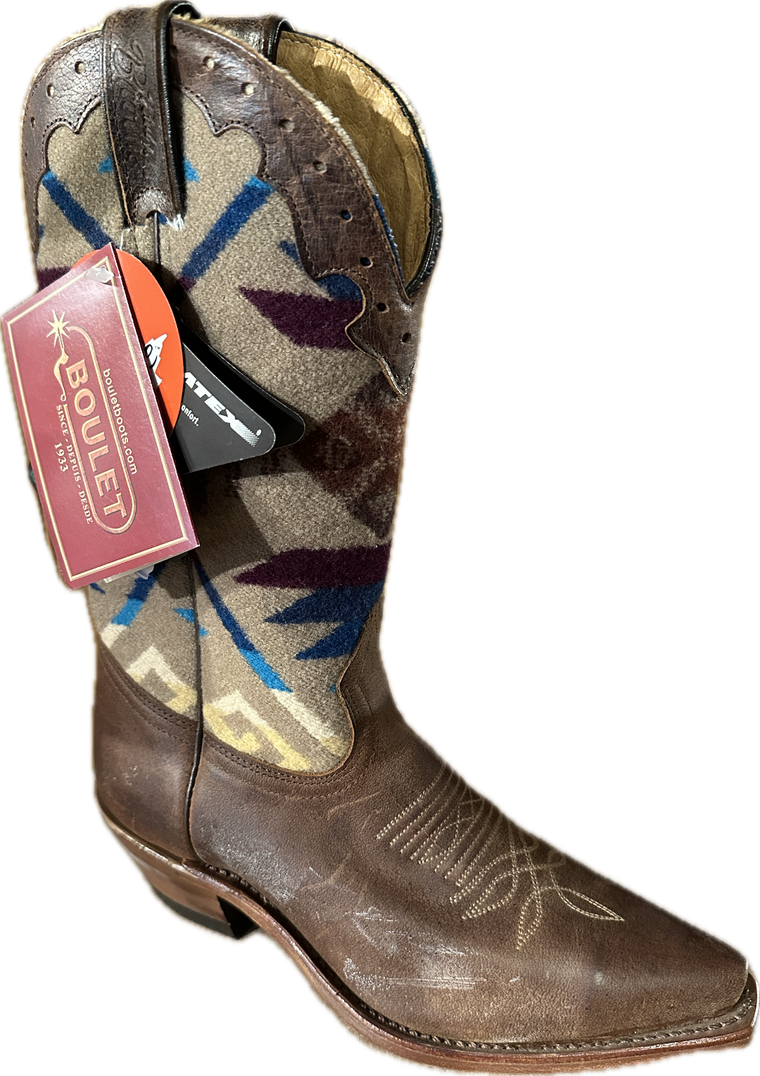 Boulet Women's Snip Toe, Brown Pendleton Wool Shaft Boots