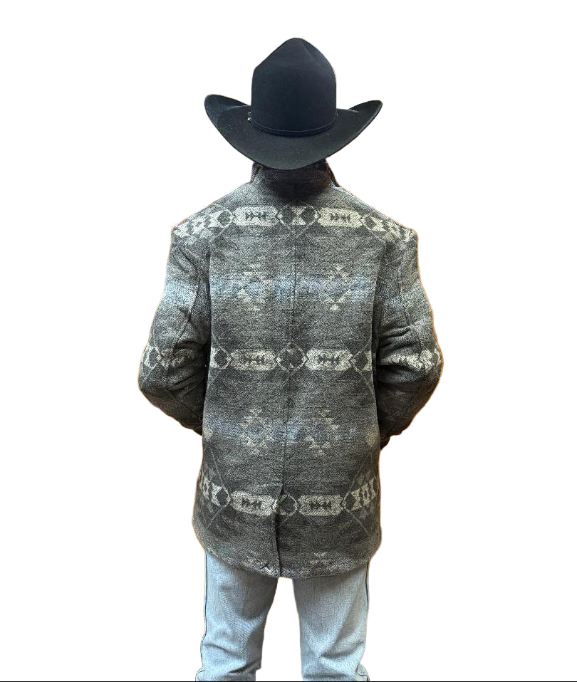 Cripple Creek Men's Navajo Blanket Zip And Button Front Coat with Knit Collar