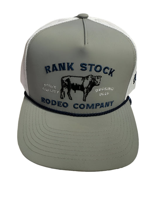 Hooey Ball Cap "Rank Stock Rodeo Company" White and Grey with Embroidered Logo