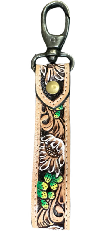 Challenger Handcrafted Tooled Leather Key Fob