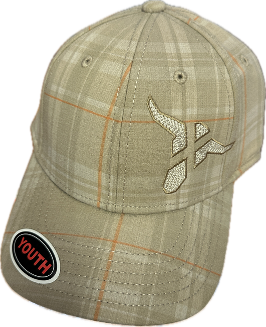 Wrangler Kid's Ball Cap Tan Plaid with Embroidered Skull