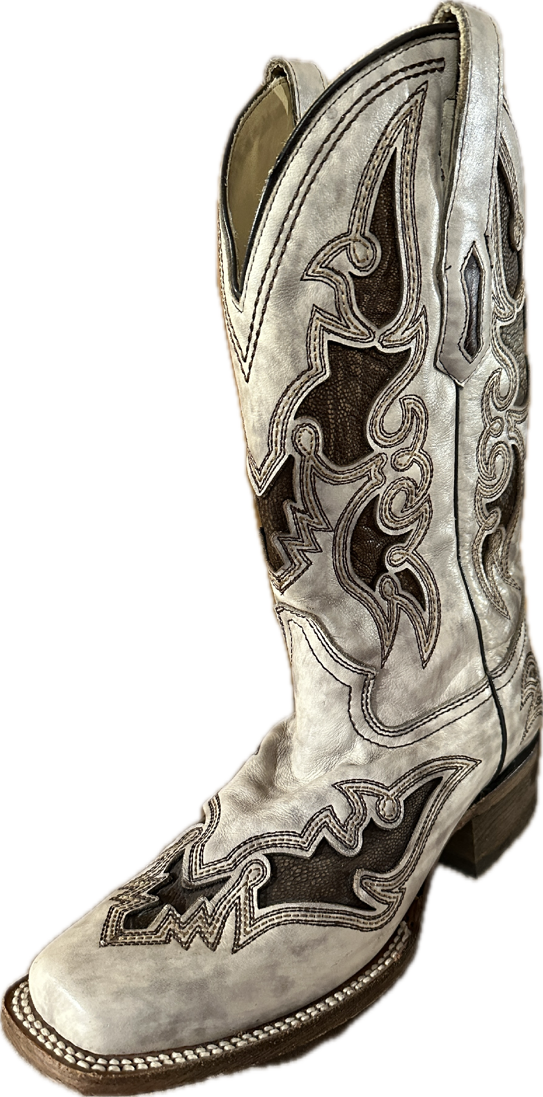 Corral Women's Square Toe, White with Brown Inlay Boots