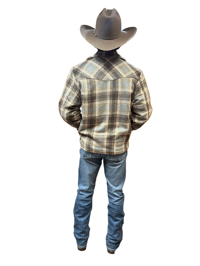 Cripple Creek Men's Zip Front Plaid Blanket Shirt Jacket with Faux Sherpa Lining