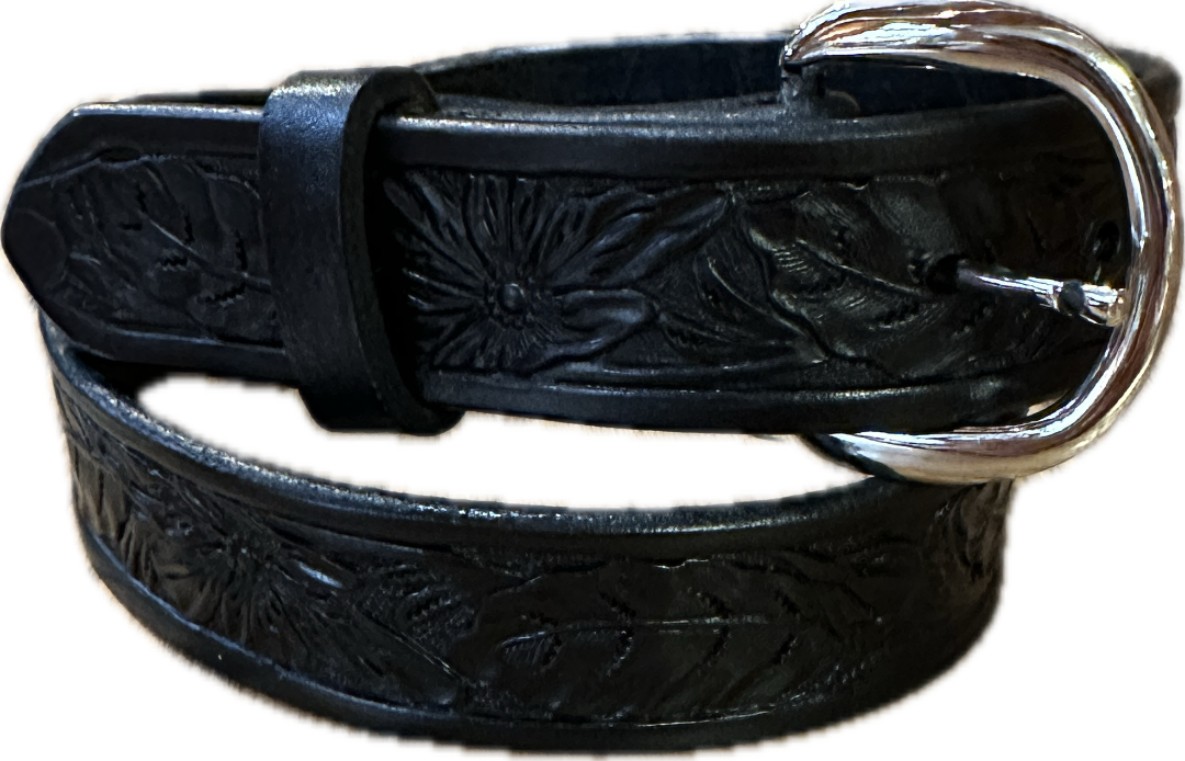 Visalia Children's Black Wild Rose Patterned Belt 1 1/4"