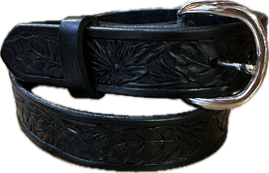 Visalia Children's Black Wild Rose Patterned Belt 1 1/4"