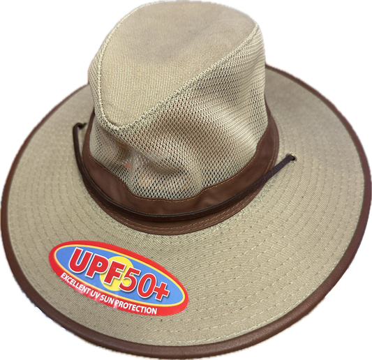 Dorfman Pacific Cotton Twill Hat with Mesh Top in Camel and UPF50+