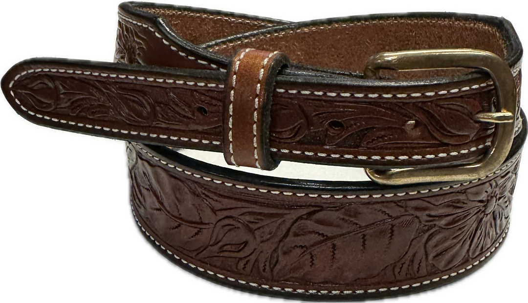 Visalia Chocolate Brown Wild Rose Tapered Patterned Belt