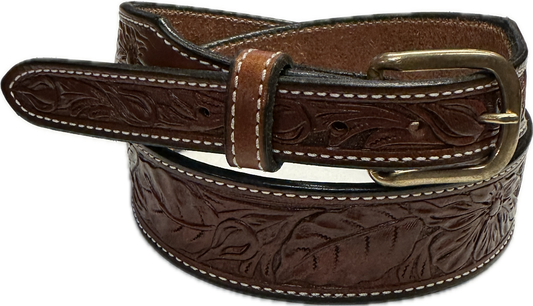 Visalia Chocolate Brown Wild Rose Tapered Patterned Belt