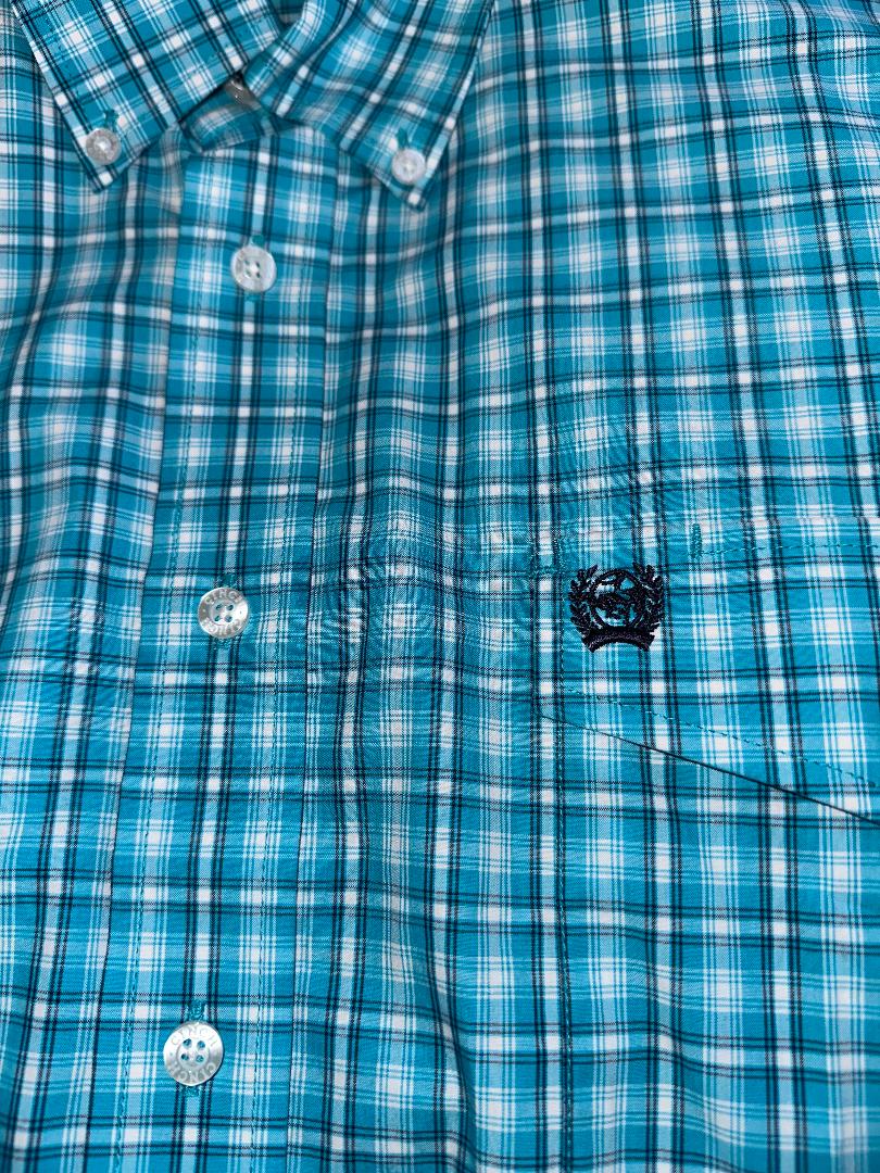 Cinch Men's Long Sleeve Western Shirt - Turquoise & White Plaid