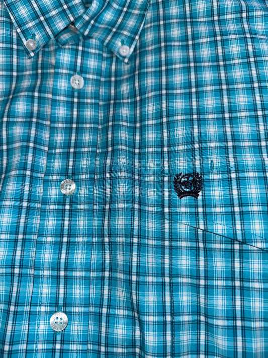 Cinch Men's Long Sleeve Western Shirt - Turquoise & White Plaid