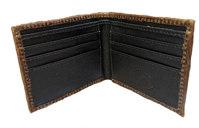 Challenger Brown Gator Antique Floral Tooled Leather Bi-Fold Wallet