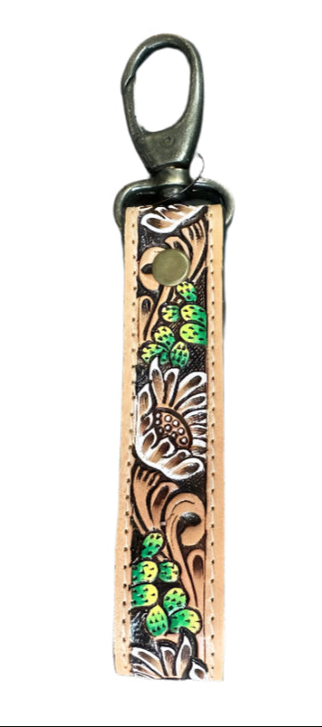 Challenger Handcrafted Tooled Leather Key Fob