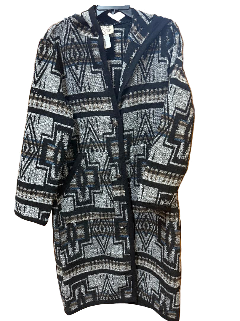 Cripple Creek Women's Button Front Navajo Blanket Duster with Hood