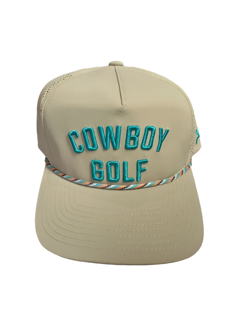 Hooey Ball Cap "Cowboy Golf" Tan with Turquoise Embroidered Letters