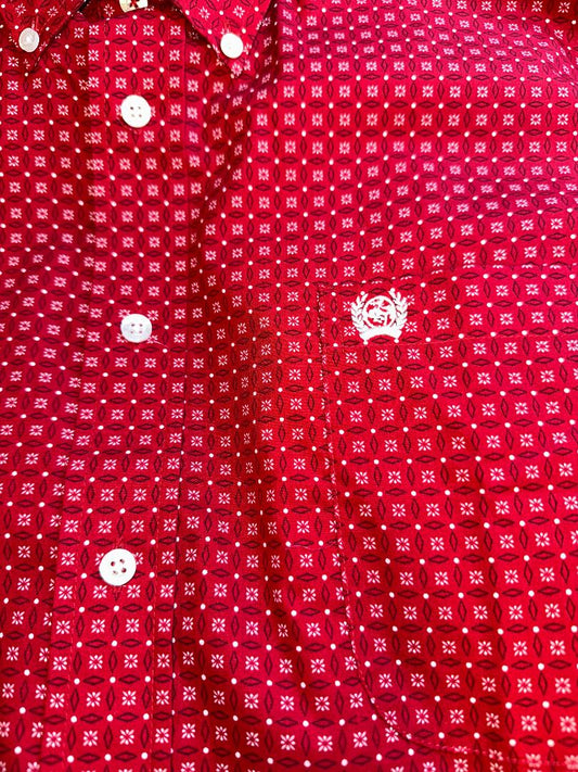 Cinch Men's Long Sleeve Western Shirt - Geometric Print Red & White