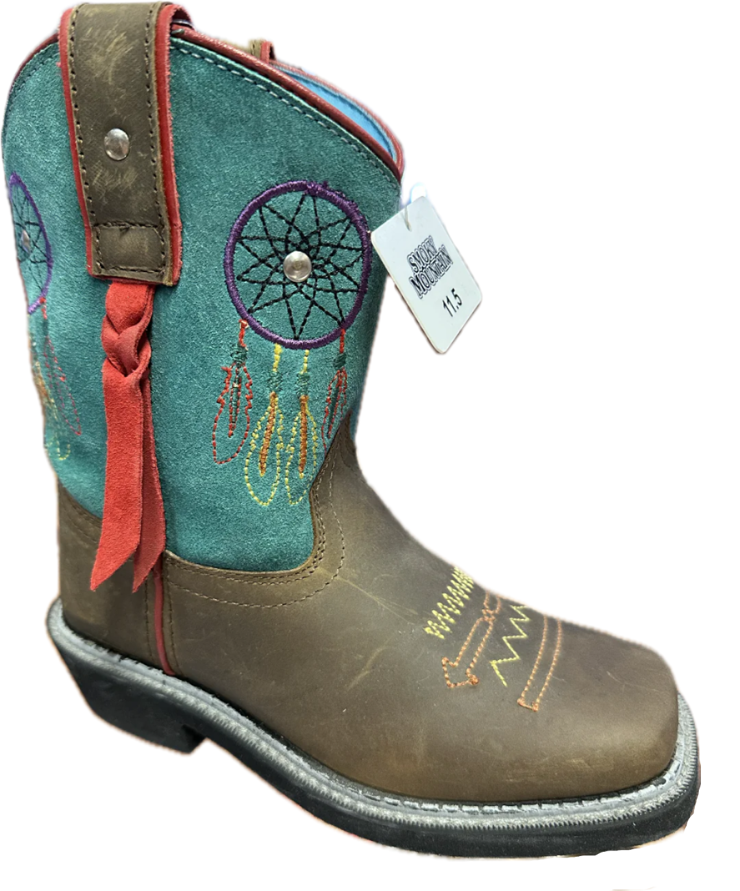 Smoky Mountain Girl's Brown Boot with Turquoise Shaft with Embroidered Dream Catchers