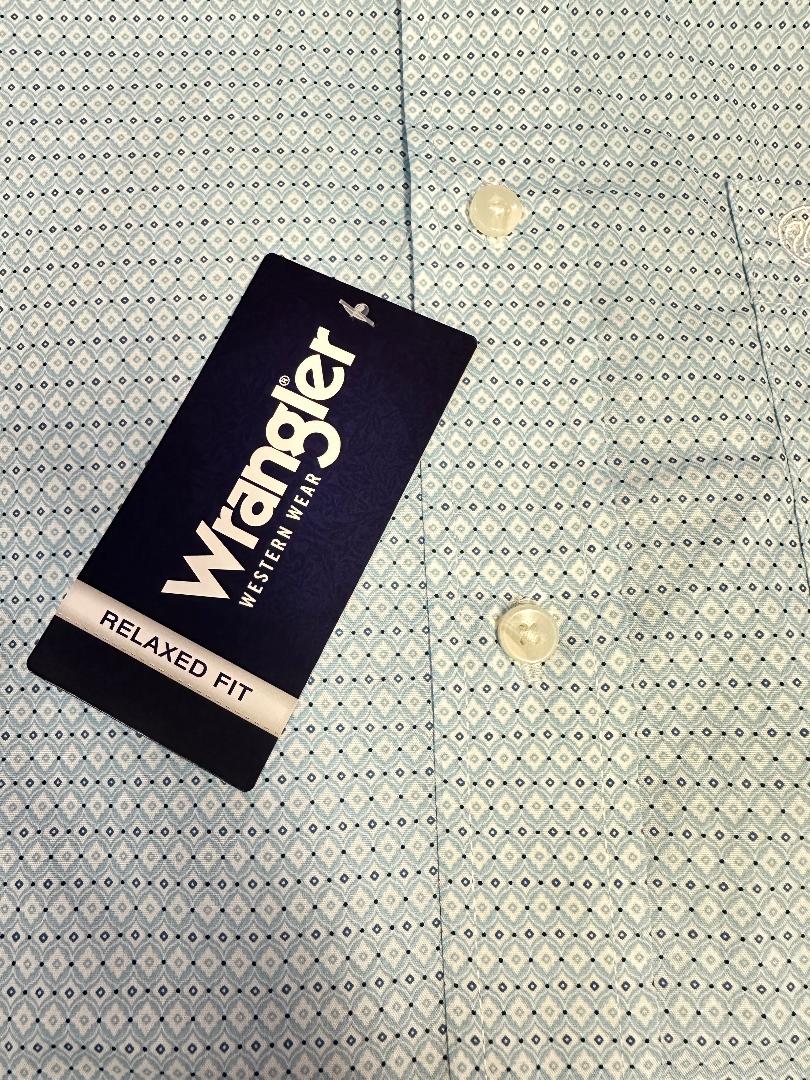 Wrangler Men's Classic Long Sleeve Light Blue Print Shirt