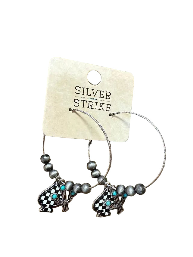 Silver Strike Checkered Spade and Cactus Hoops
