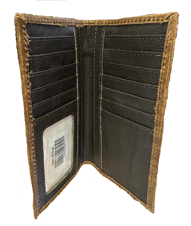 Challenger Brown Gator Antique Floral Tooled Leather Rodeo Wallet