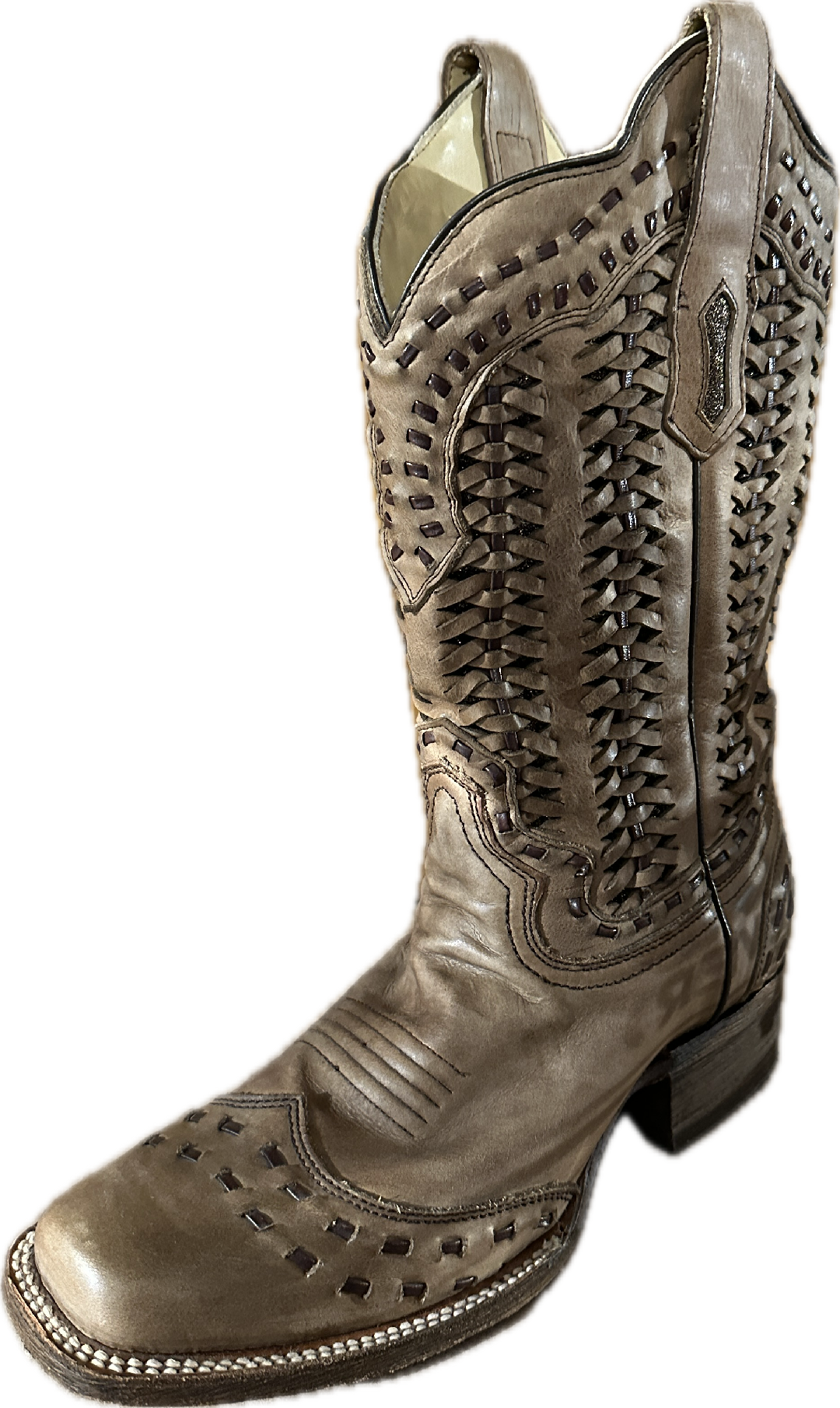 Corral Women's Square Toe Buck Stitch Toe & Top with Basket Weave on Shaft Boots