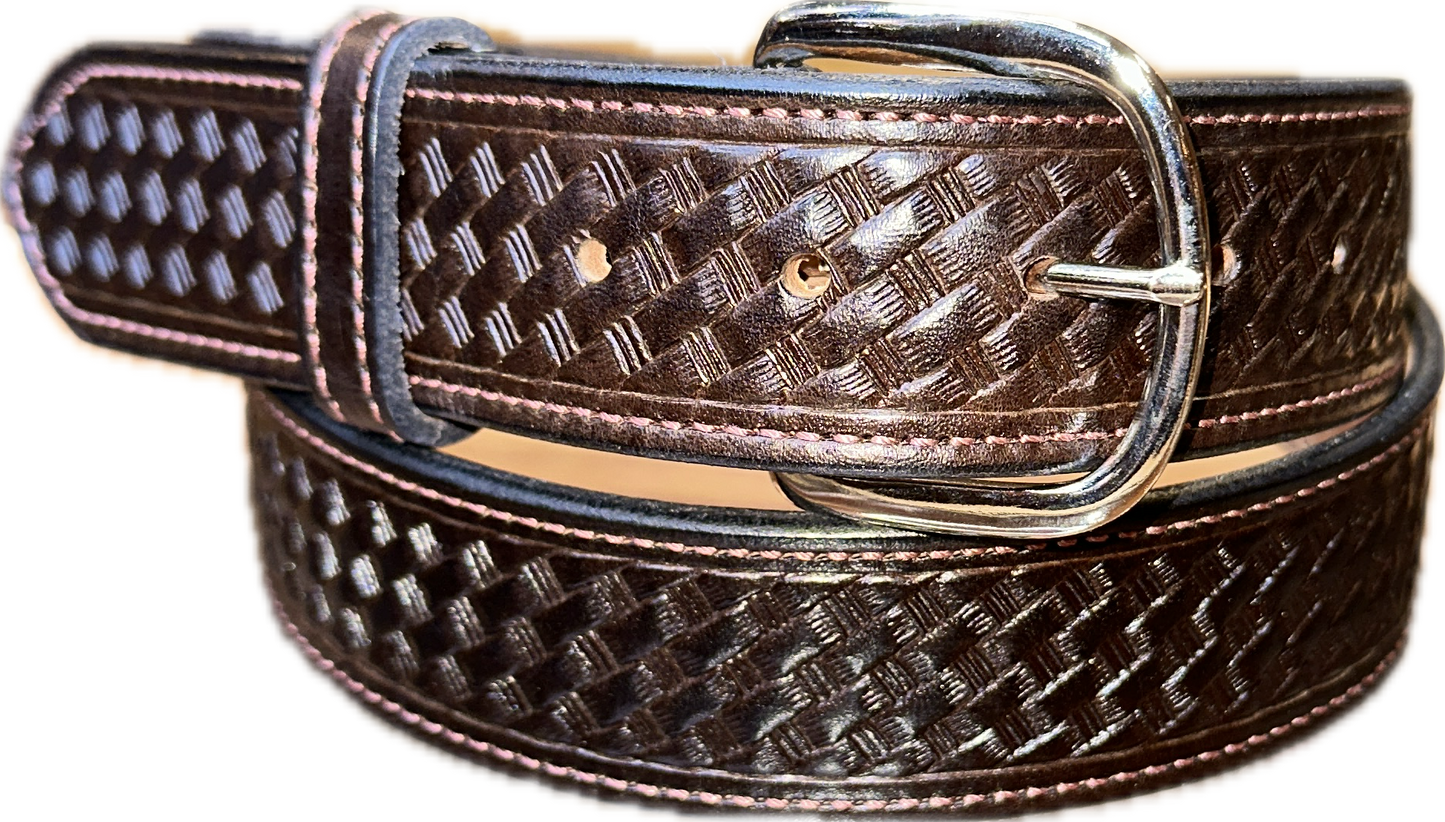 Visalia Chocolate Brown Uniform Basket Weave Patterned Belt 1 1/2"