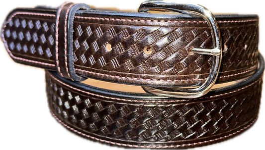 Visalia Chocolate Brown Uniform Basket Weave Patterned Belt 1 1/2"