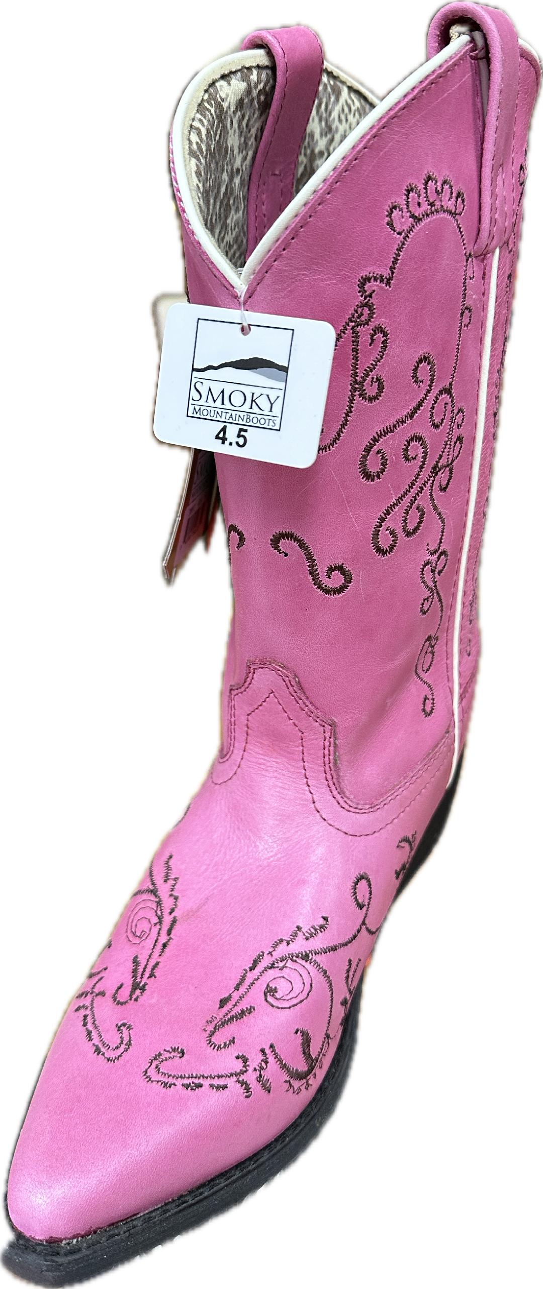 Smoky Mountain Girl's Pink with Black Stitching Snip Toe Boots