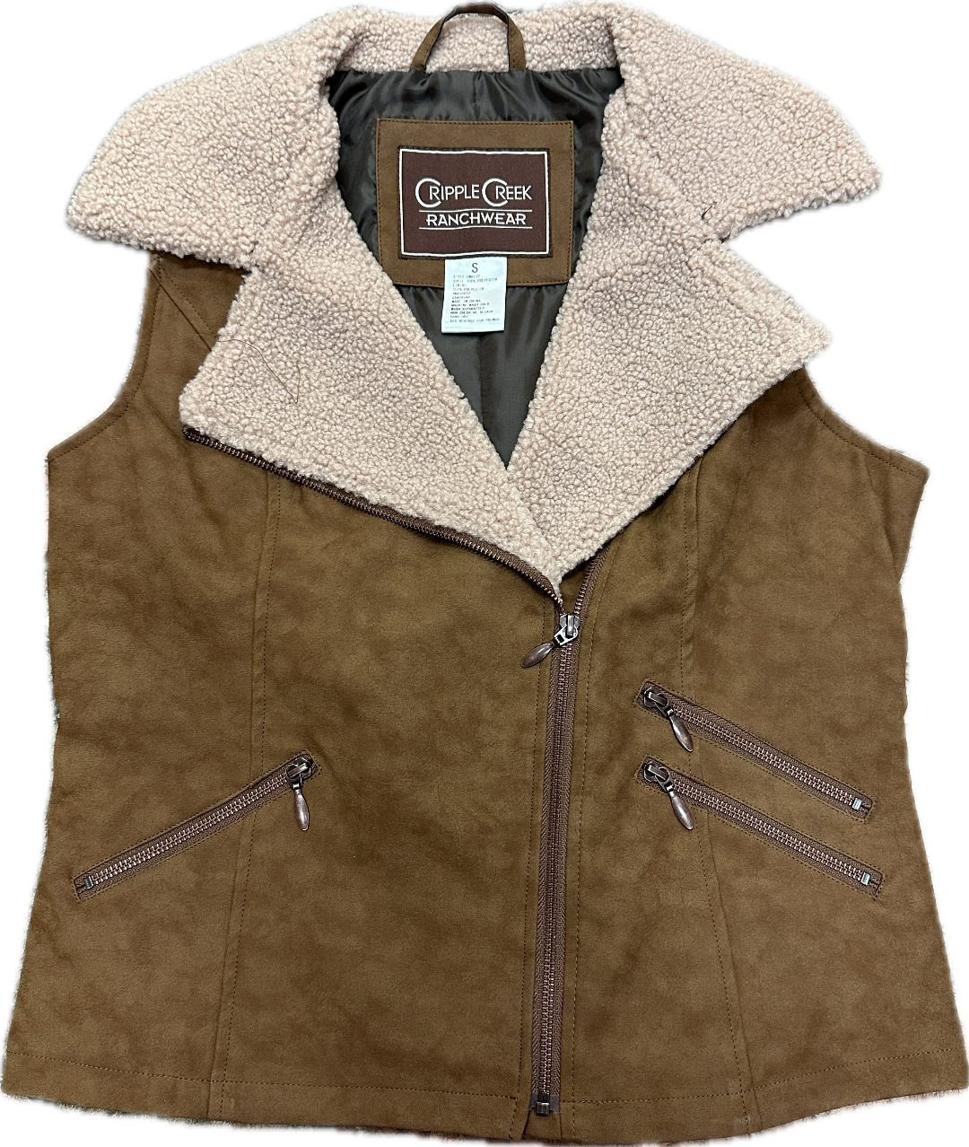 Cripple Creek Women's Brown Vest with Shearling Collar