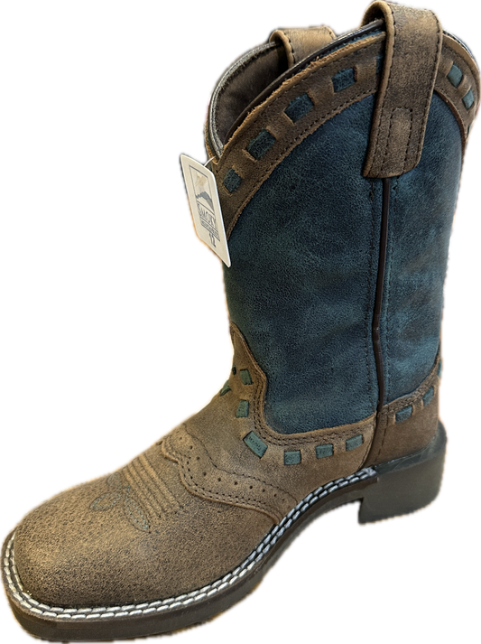 Smoky Mountain Children's Galveston Brown Square Toe Boots with Teal Shaft