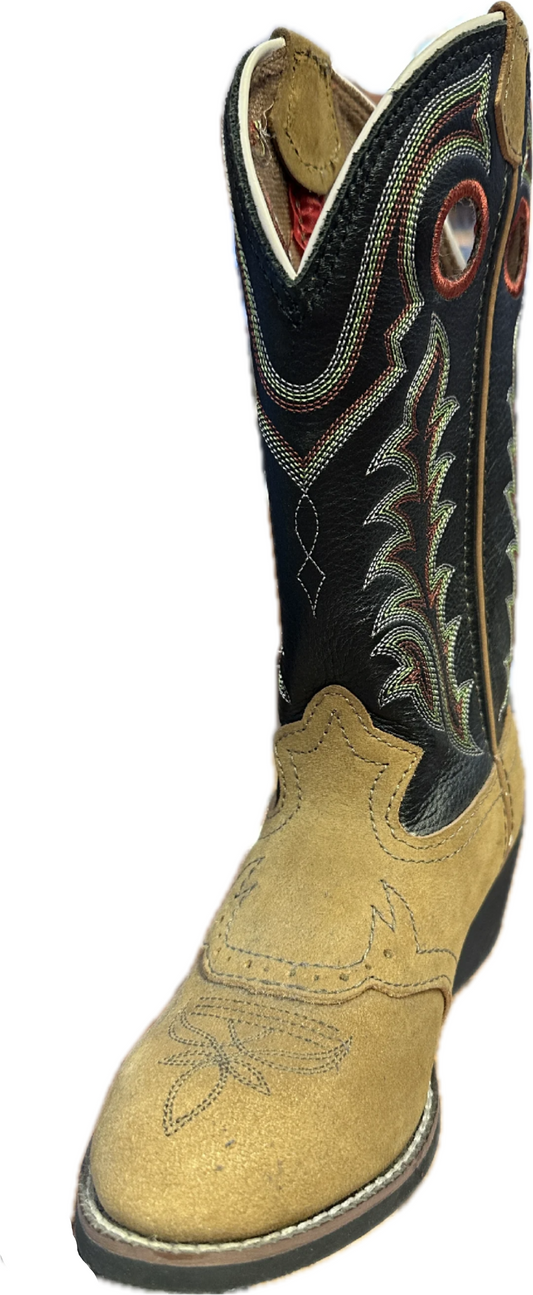 Tony Lama Children's Tan Crazy Horse with Saddle Vamp Boots & Black Stitched Shaft