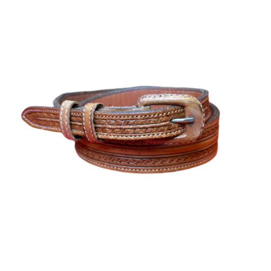 Vogt Tooled Basket Pattern Russet 1-1/4" Tapered to 3/4" Belt