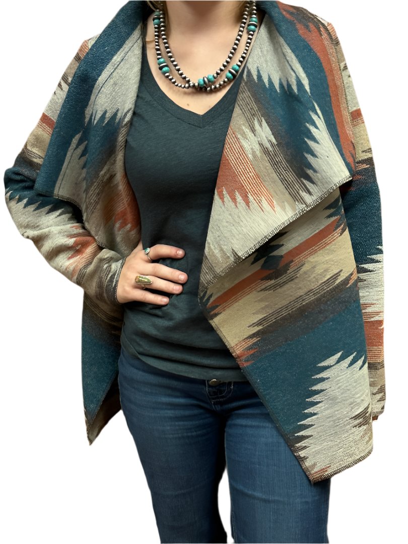 Cripple Creek Women's Navajo Open Front Blanket Wrap Jacket