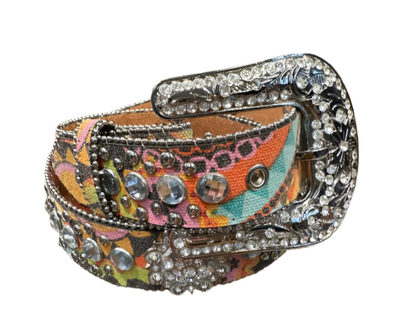 Blazin Roxx - Colorful Fabric Belt Studded with Rhinestones