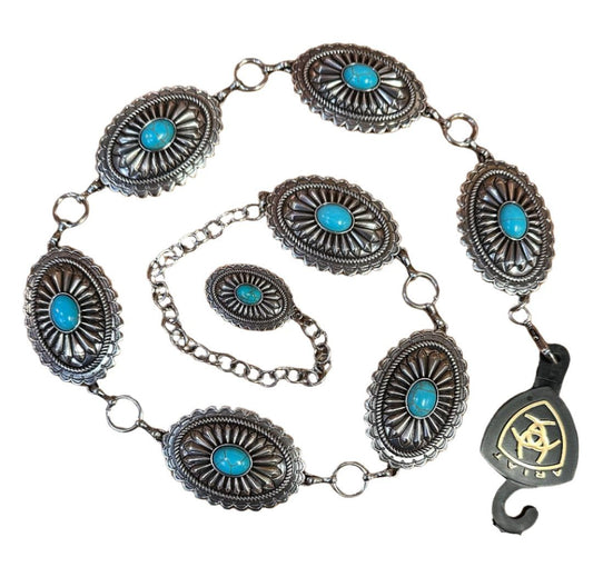 Ariat - Concho Belt with Turquoise Stone in Center