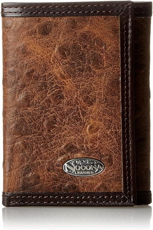 Nocona Tri-Fold Wallet, Vintage Ostrich Print, Brown