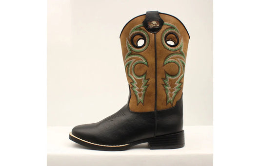 Twister Children's Colton Black Boots & Brown Shaft with Stitching