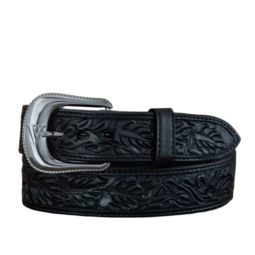 Vogt Black Floral Pattern Straight Belt