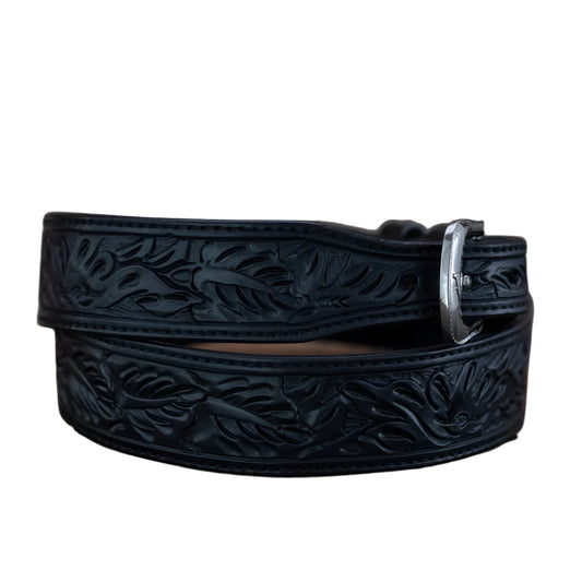 Vogt Black Floral Pattern 1-1/2" Tapered to 1" Belt