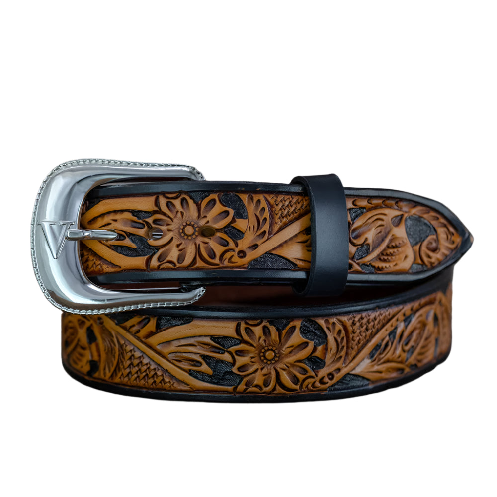 Vogt Two Tone Black Russet Floral Belt