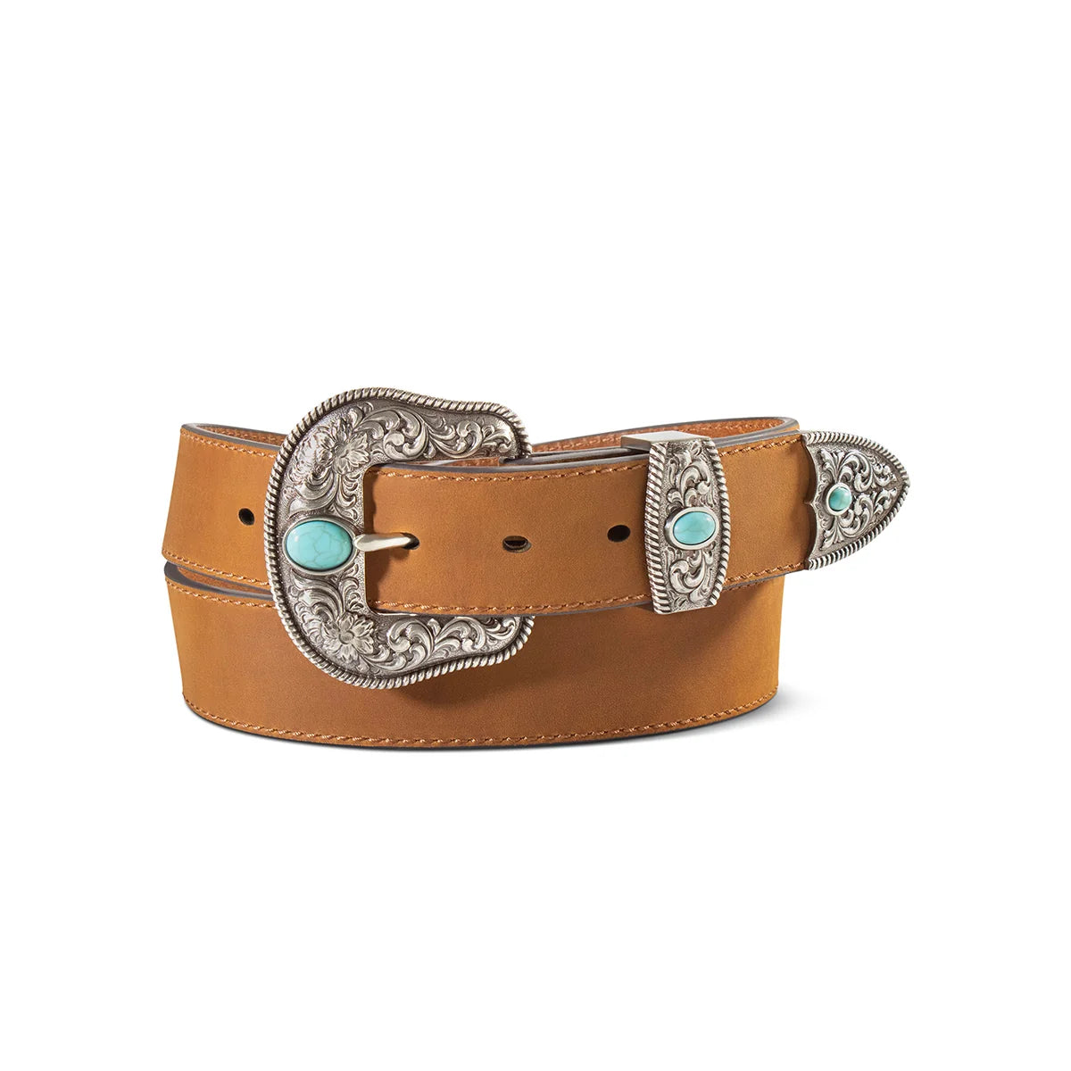 Ariat Women's Western Belt with Floral Engraved Buckle Set with Turquoise Stone