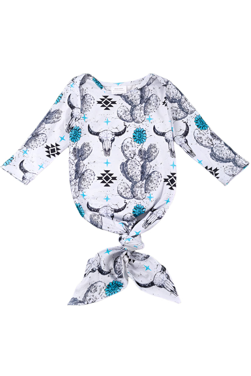 Kids Charm Cactus & Bull Skull Printed Infant Gown